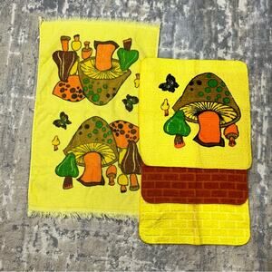 Vintage 4 Pc Cannon Mushroom Dish Towel & Dishcloth 1970s